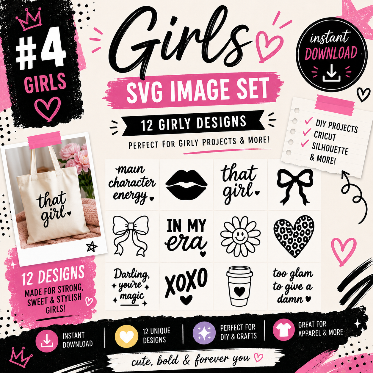Girl SVG Bundle, Trendy Character Designs, Cricut Cut Files (Digital Download)