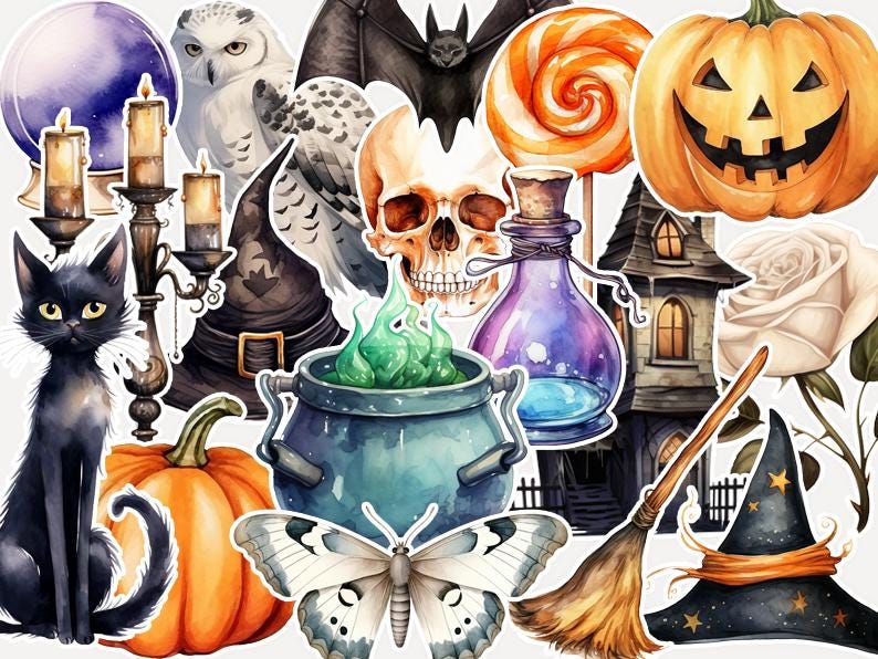 Halloween Digital Stickers – Printable PNG Clipart for Planners, Scrapbooking & DIY Crafts
