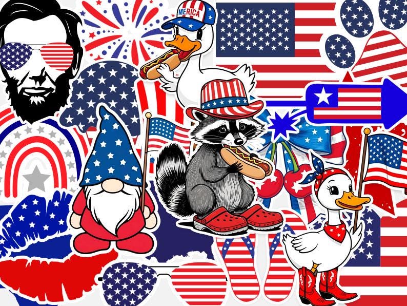 July 4th Digital Stickers – Printable PNG Clipart for Planners, Scrapbooking & DIY Crafts