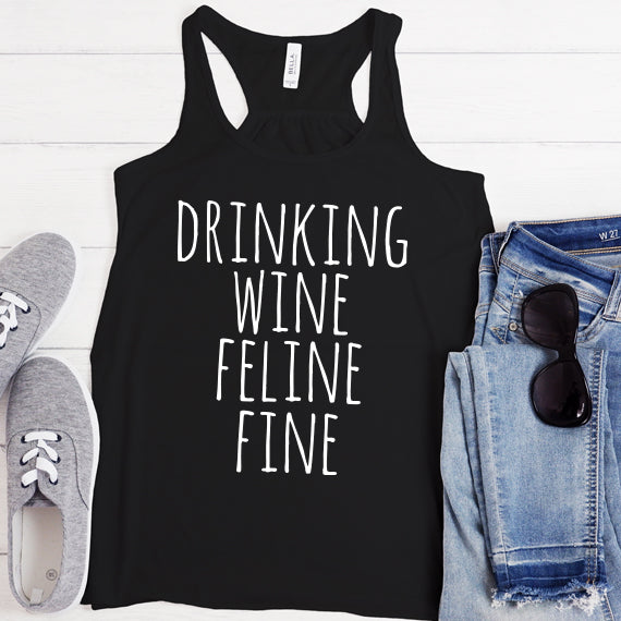 Drinking Wine Feline Fine SVG Saying