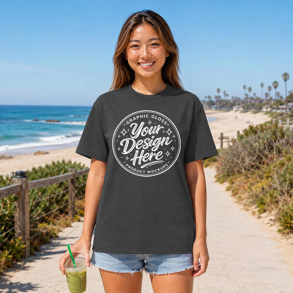 Black Heather Gildan 5000 Mockup | Beach Summer Shirt Mockup (Digital Download)