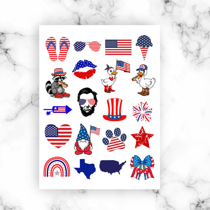 July 4th Digital Stickers – Printable PNG Clipart for Planners, Scrapbooking & DIY Crafts