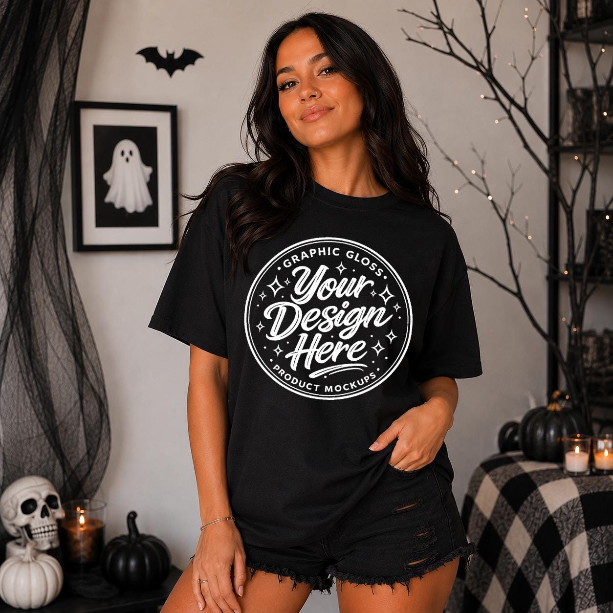 Black Gildan 5000 Mockup | Halloween Spooky Season Shirt (Digital Download)