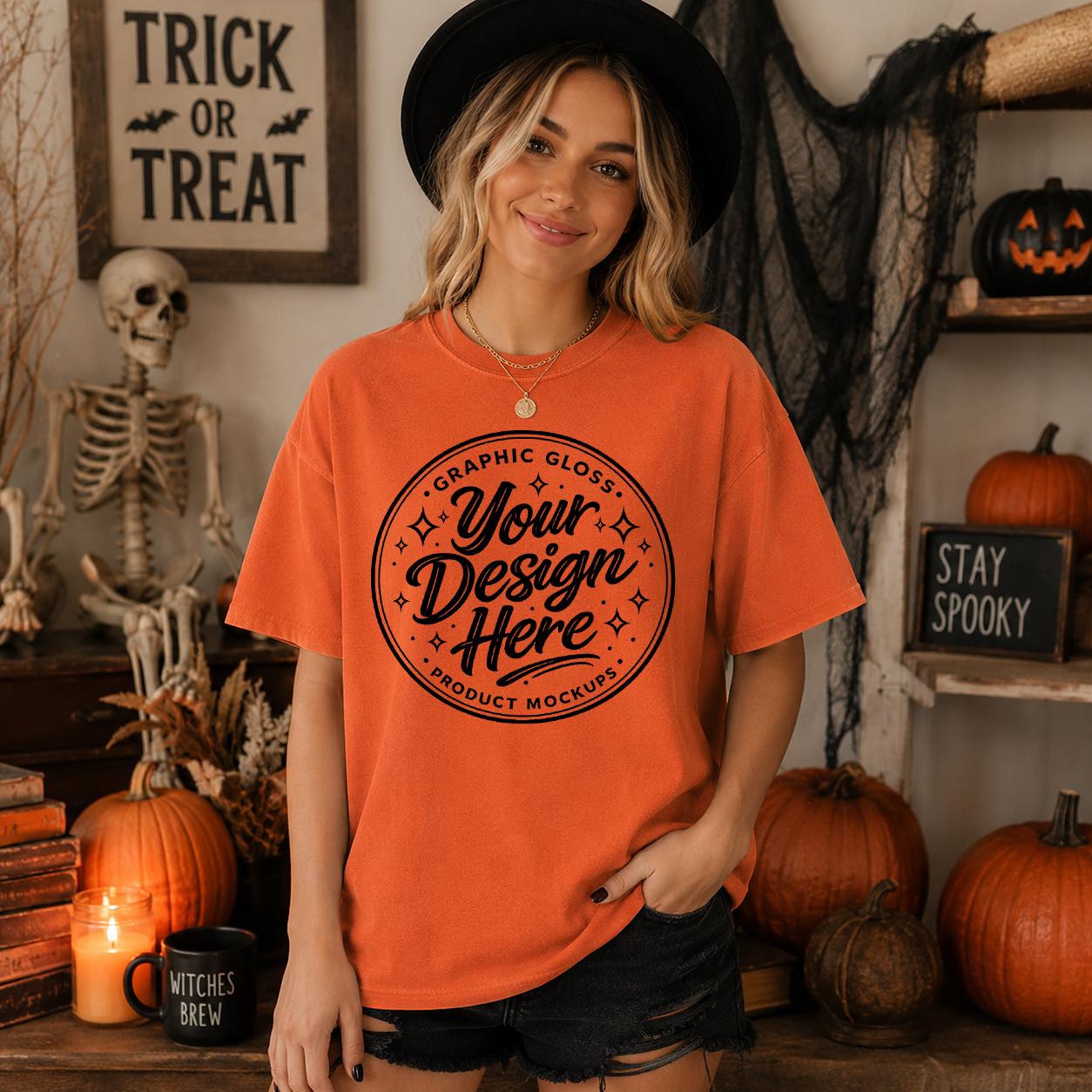 Burnt Orange Comfort Colors 1717 T-Shirt Mockup | Halloween Lifestyle Apparel (Digital Download)