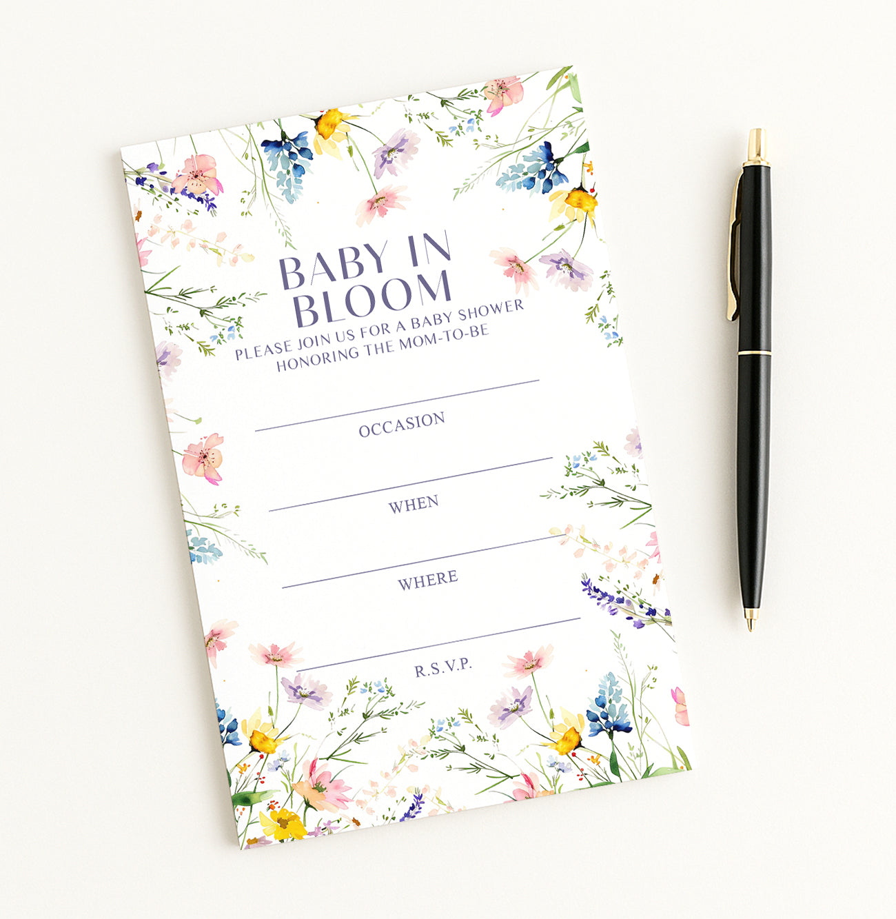 Baby In Bloom Fill-In Invitations - 25 Pack