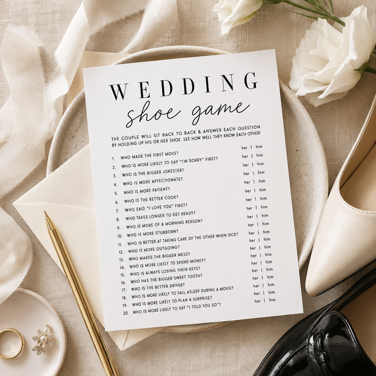 Wedding Shoe Game Cards, Set of 25