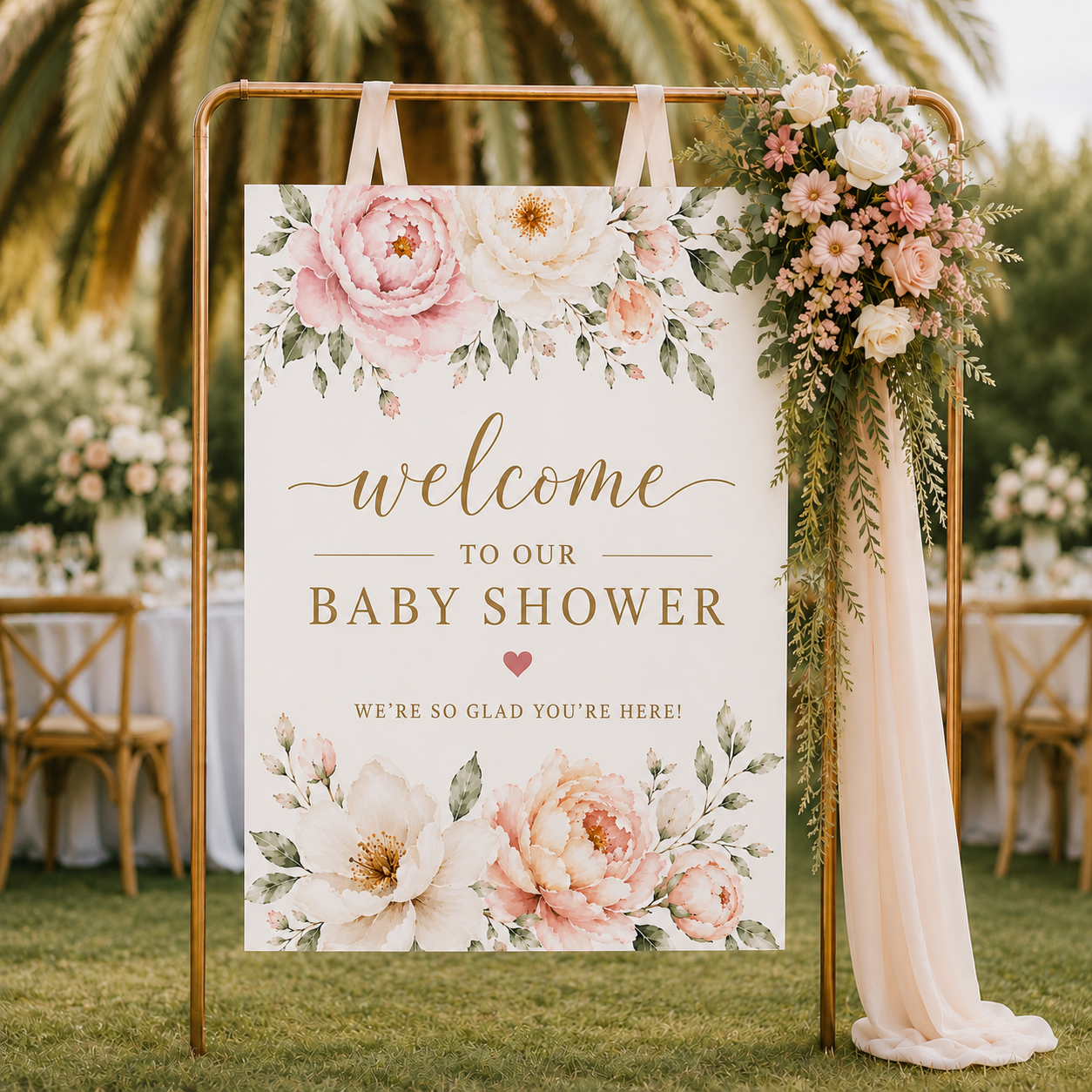 Blush Floral Baby Shower Welcome Sign