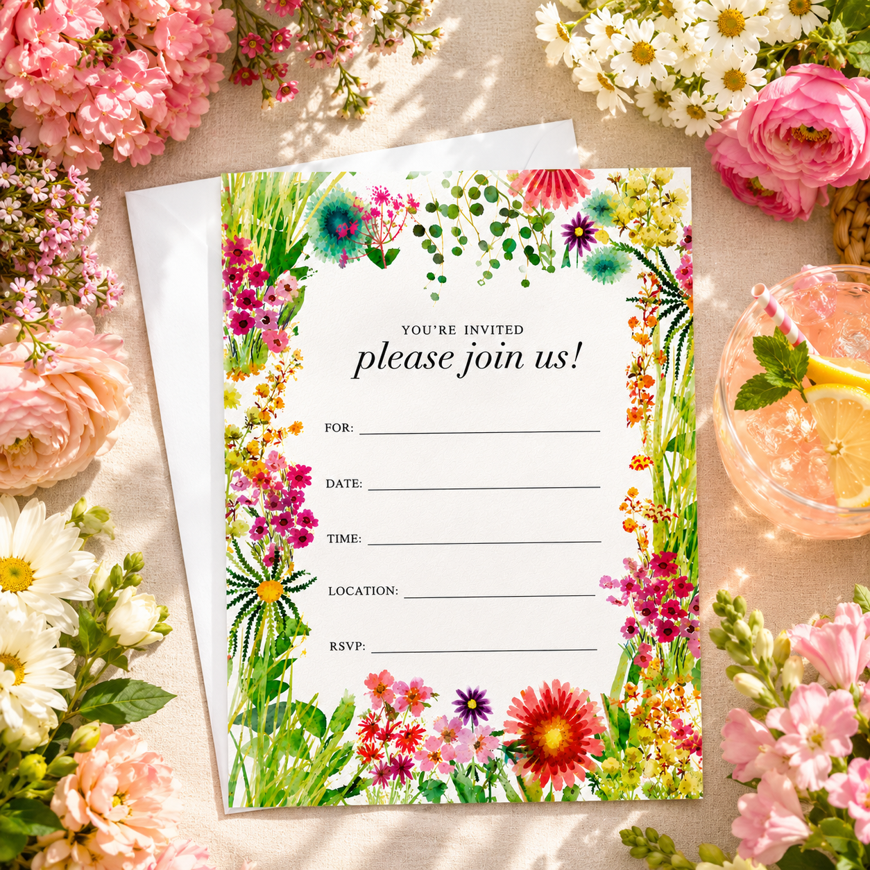 Garden Party Fill-In Invitations – 10 Pack