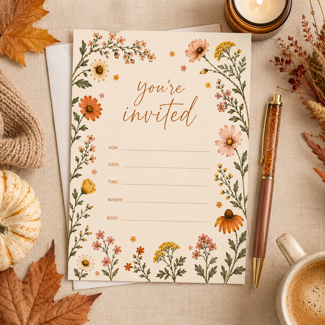 Harvest Bloom Fill-In Invitations – 10 Pack