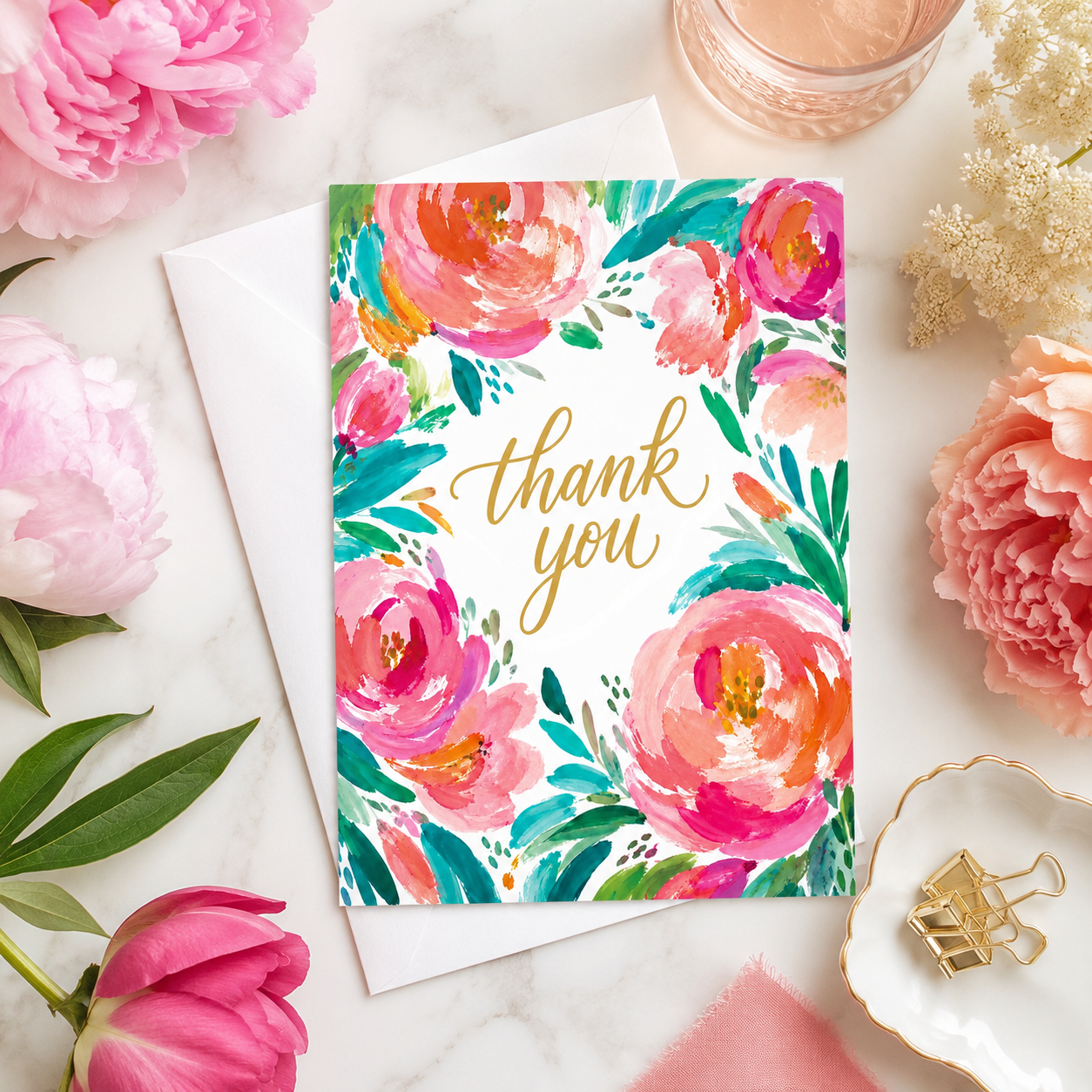 Thankful Blooms Thank You Greeting Cards, Pack of 10