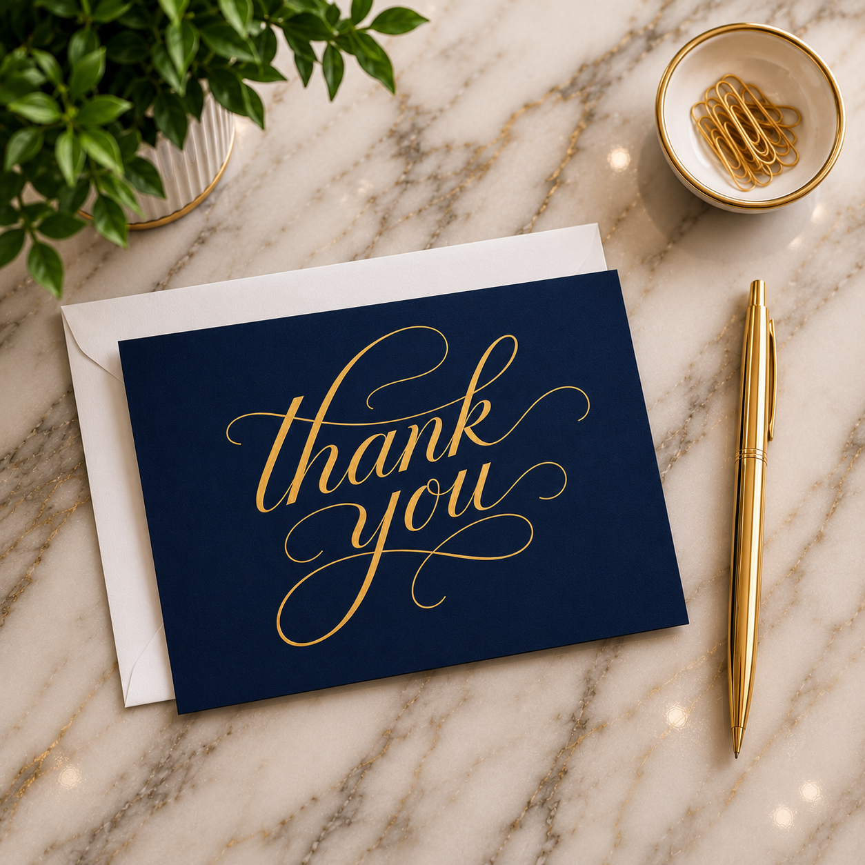 Golden Gratitude Thank You Greeting Cards, Pack of 10