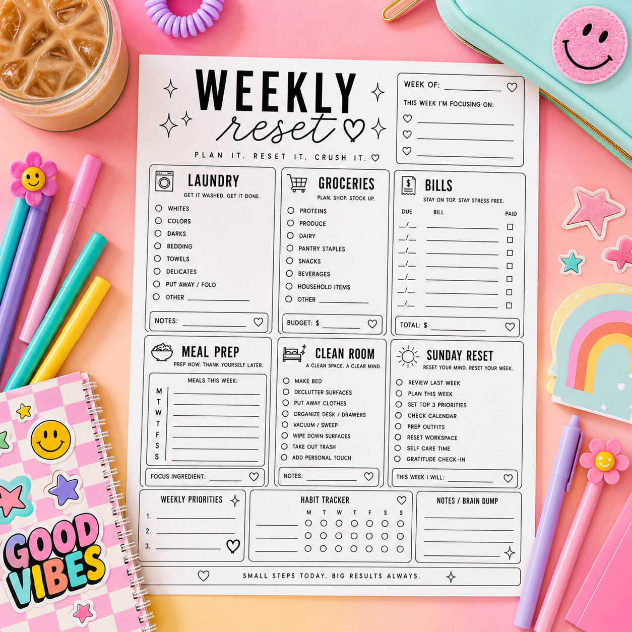 Weekly Reset Planner Digital Download