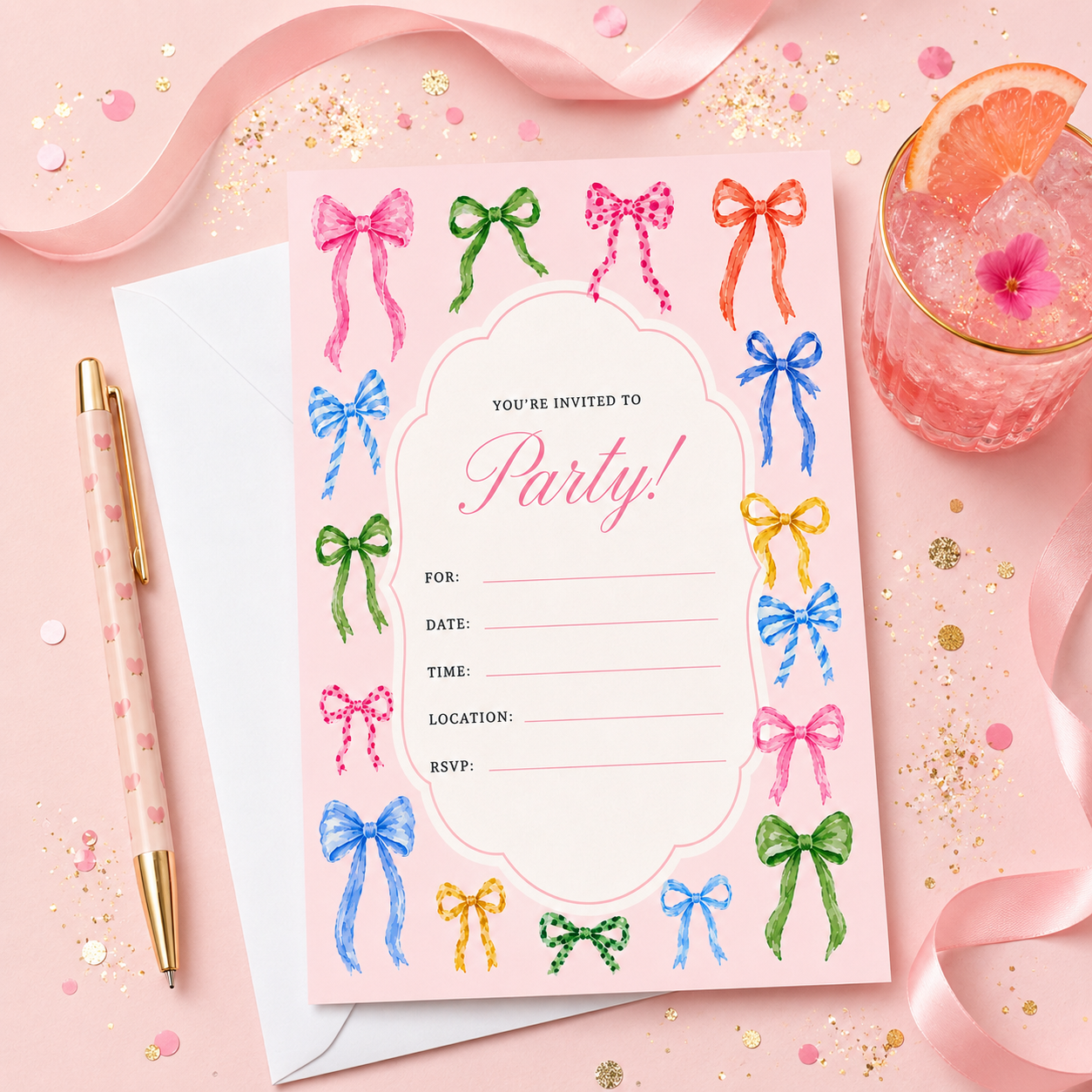 Bow Obsessed Fill-In Invitations - 10 Pack