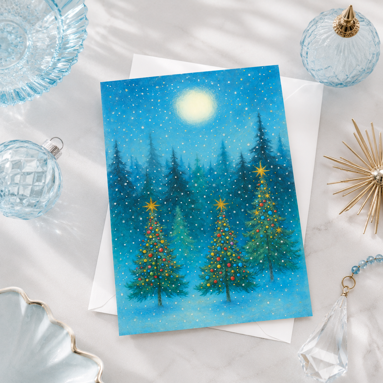Moonlit Forest Christmas Greeting Cards, Pack of 10