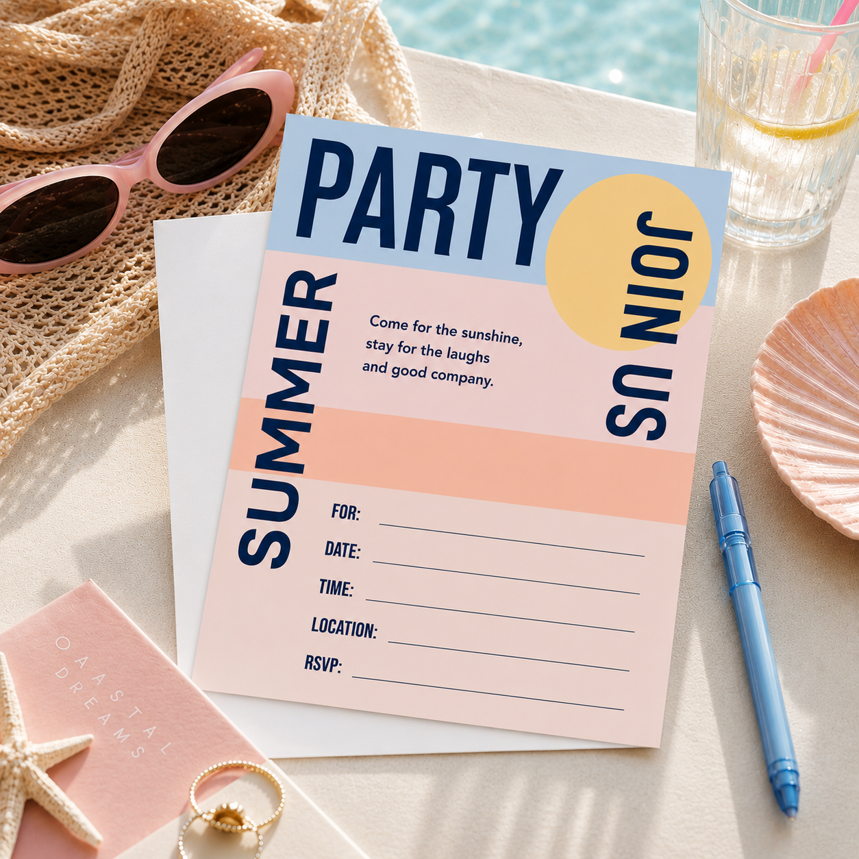 Summer State Of Mind Fill-In Invitations - 25 Pack
