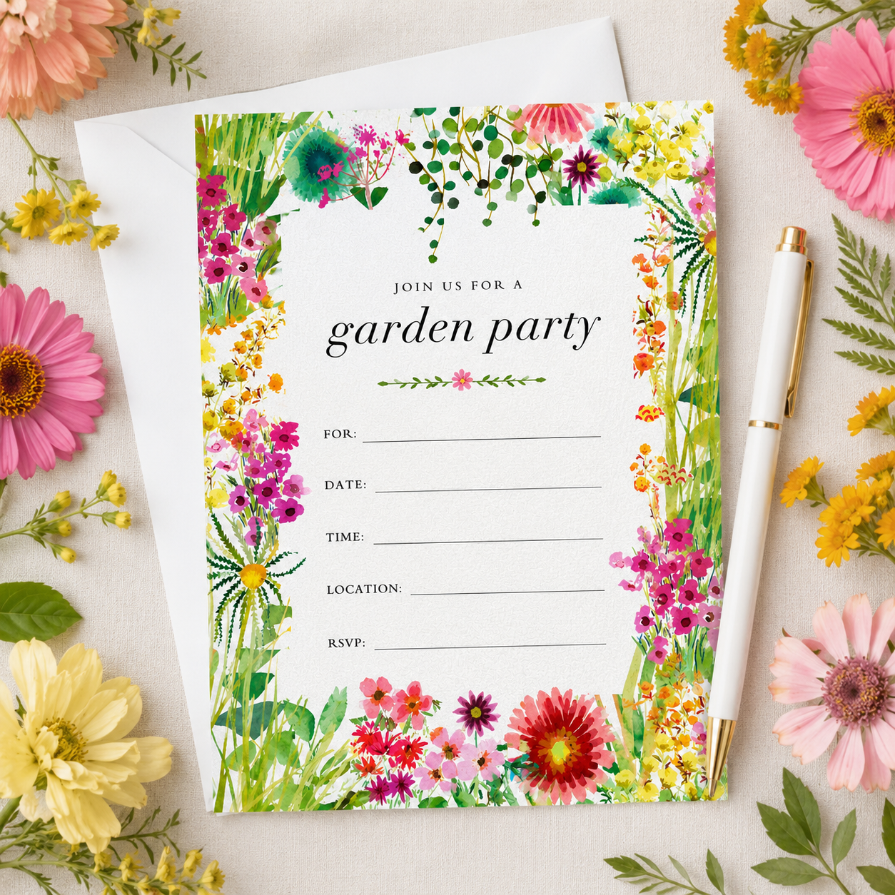 Garden Party Fill-In Invitations - 25 Pack