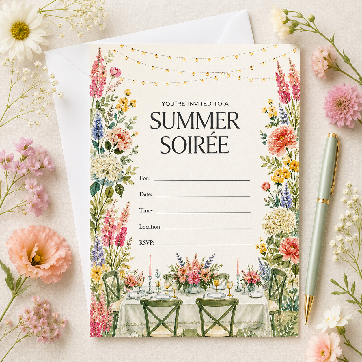 Summer Soiree Fill-In Invitations - 25 Pack