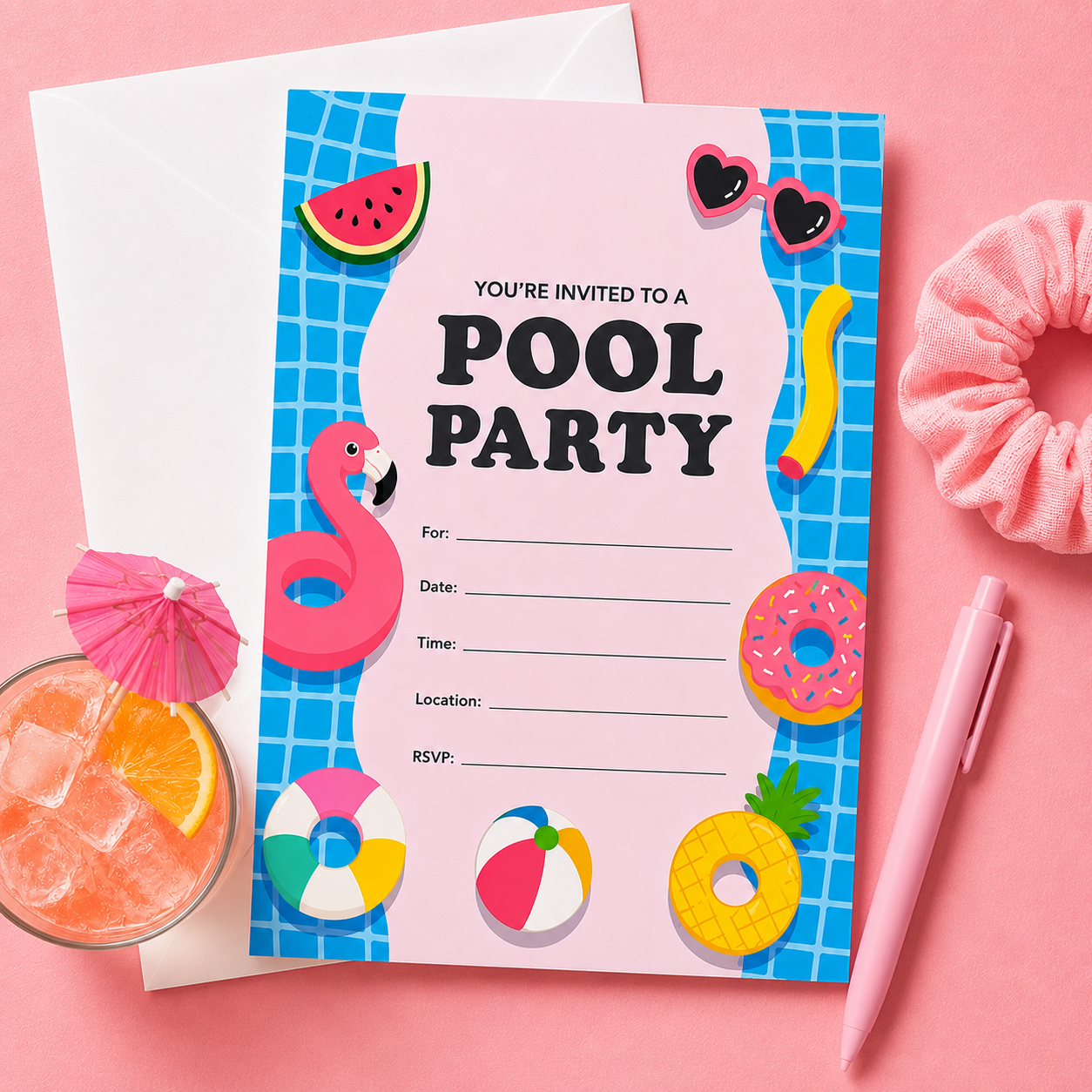 Pool Party  Fill-In Invitations – 10 Pack