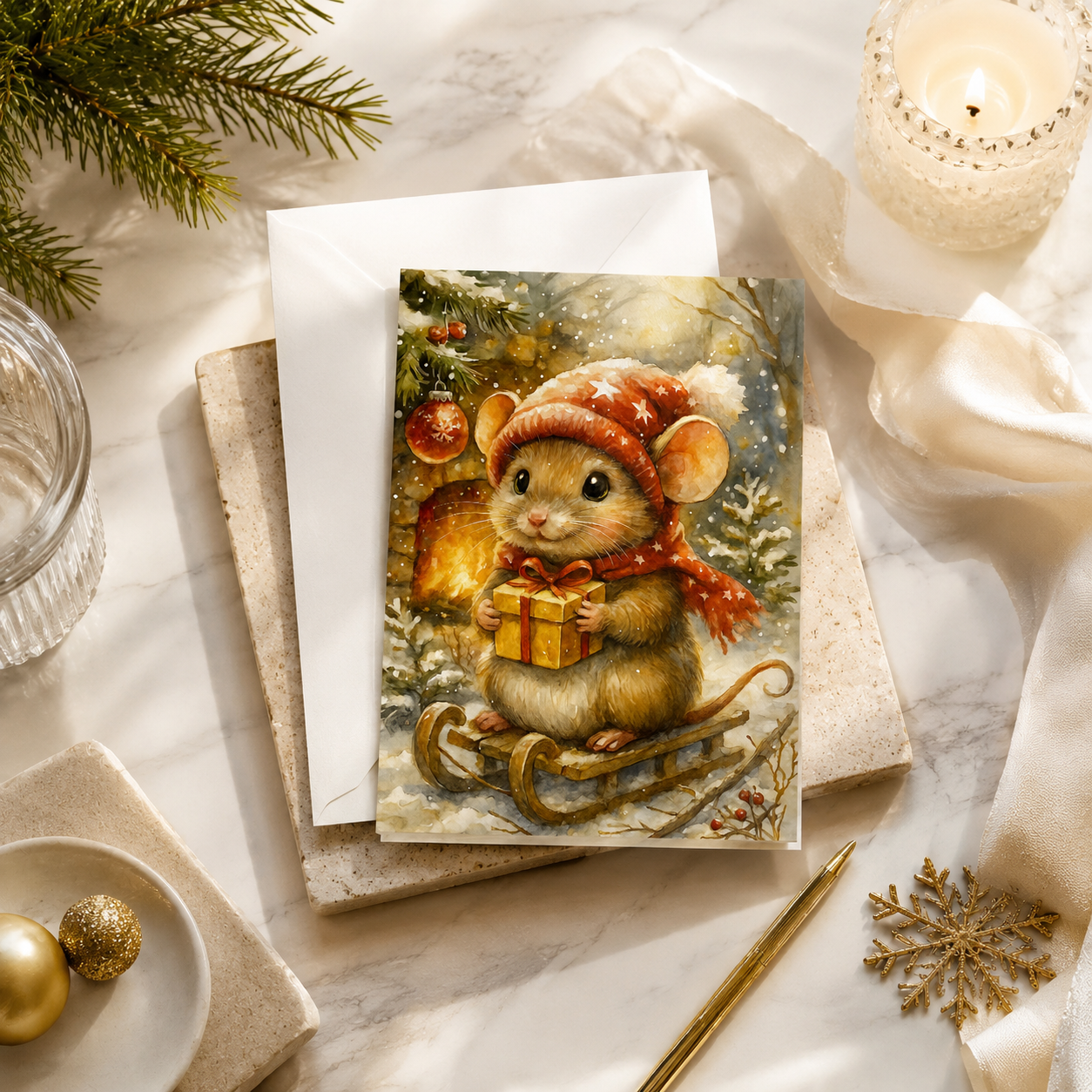 Merry Mouse Christmas Greeting Cards, Pack of 10