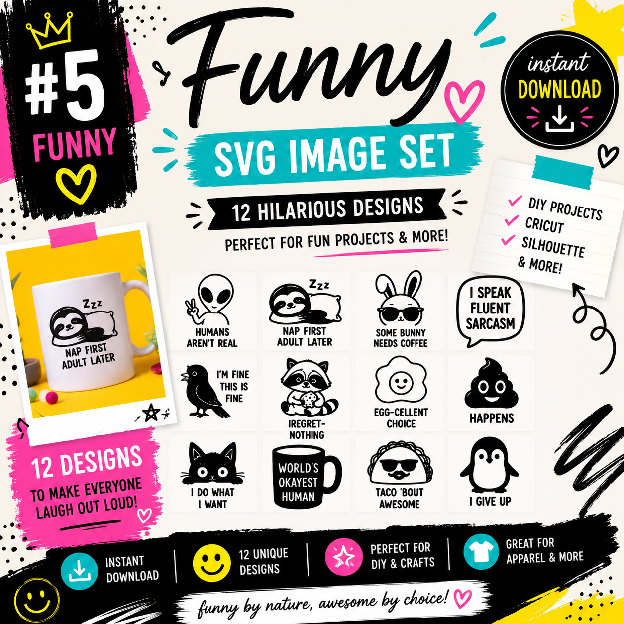 Funny SVG Bundle, Sarcastic Quotes, Humorous Sayings Cut Files (Digital Download)