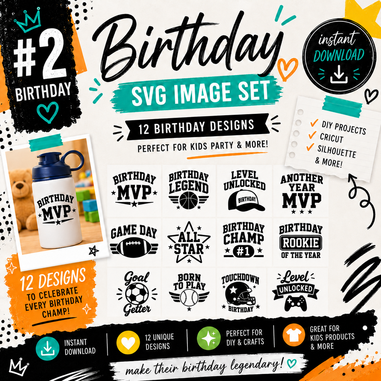 Sports Birthday SVG Bundle, Kids All Star Party Cut Files (Digital Download)