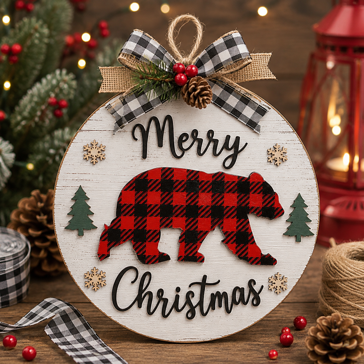 Buffalo Plaid Bear SVG