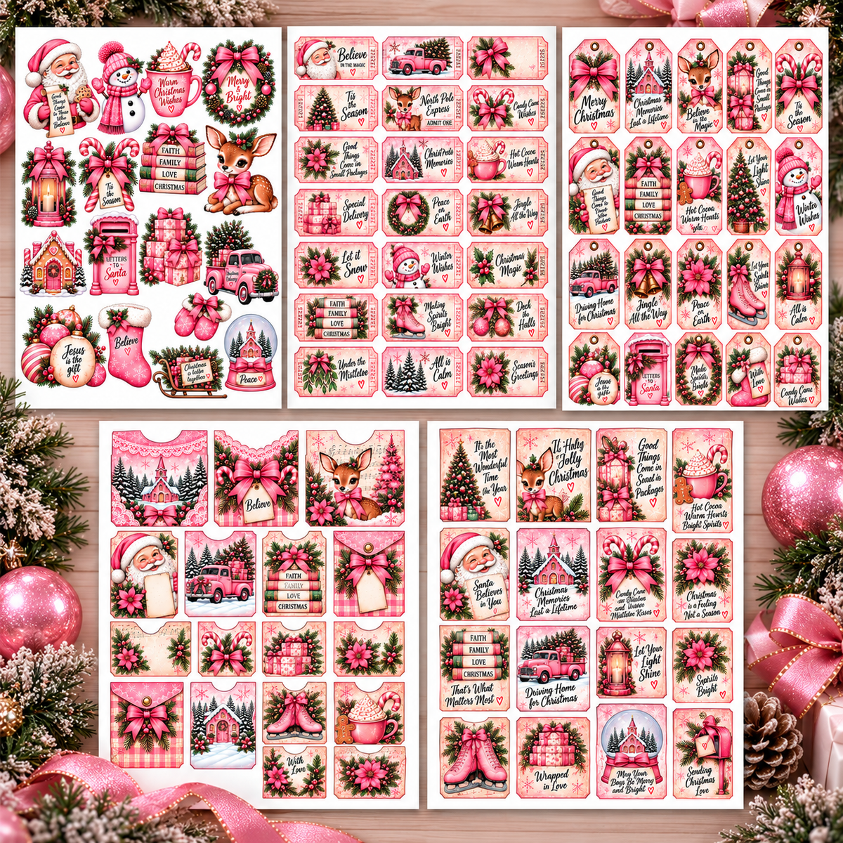 Pink Christmas Ephemera Printable