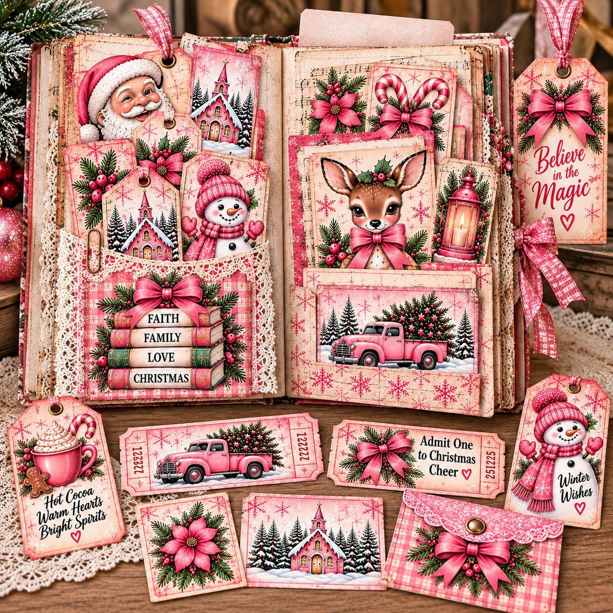 Pink Christmas Ephemera Printable