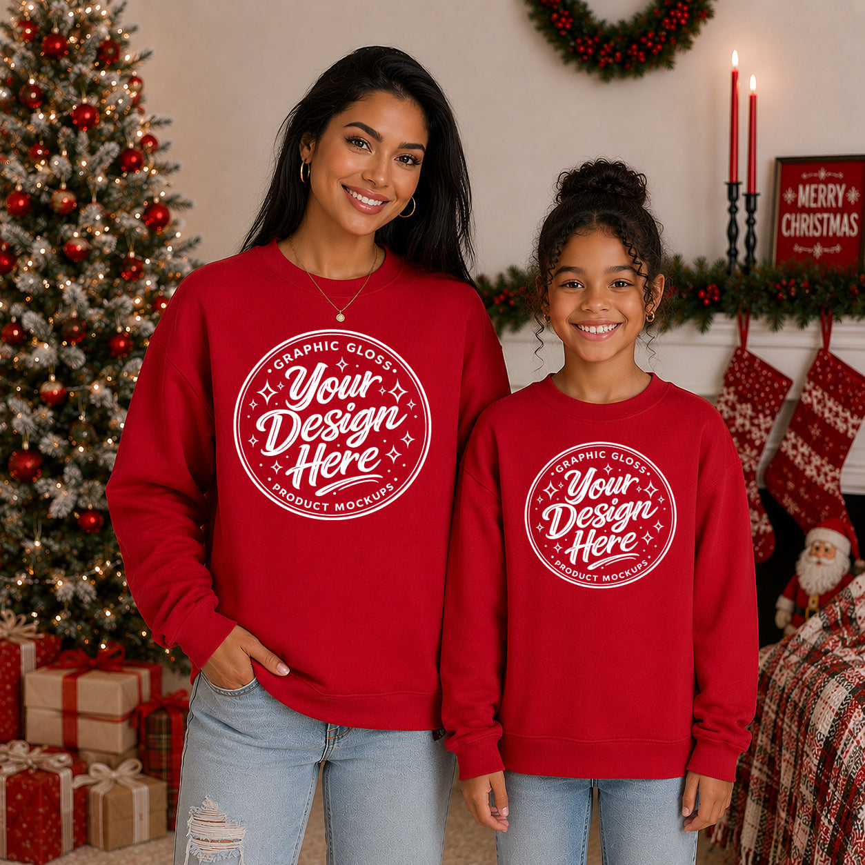 Red Gildan 18000 Sweatshirt Mockup | Family Christmas Apparel (Digital Download)