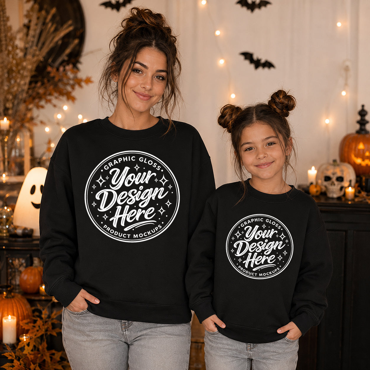 Black Gildan 18000 Sweatshirt Mockup | Halloween Family Apparel (Digital Download)