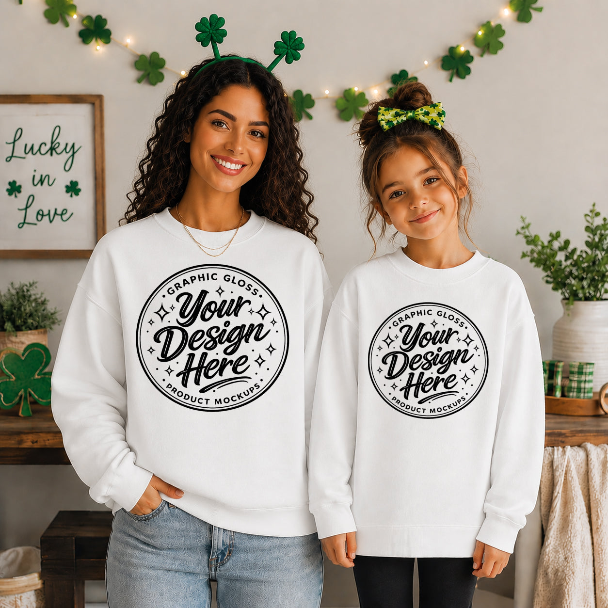 White Gildan 18000 Sweatshirt Mockup | St. Patrick's Day Family Apparel (Digital Download)