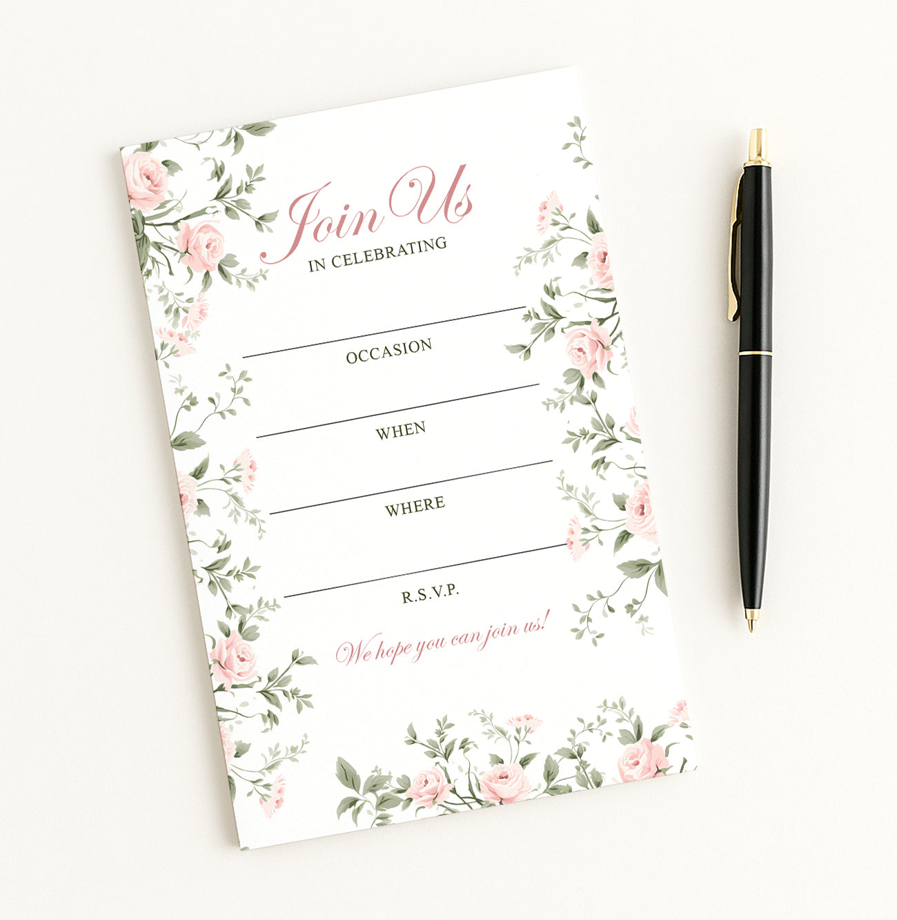 Blush Rose Fill-In Invitations - 25 Pack