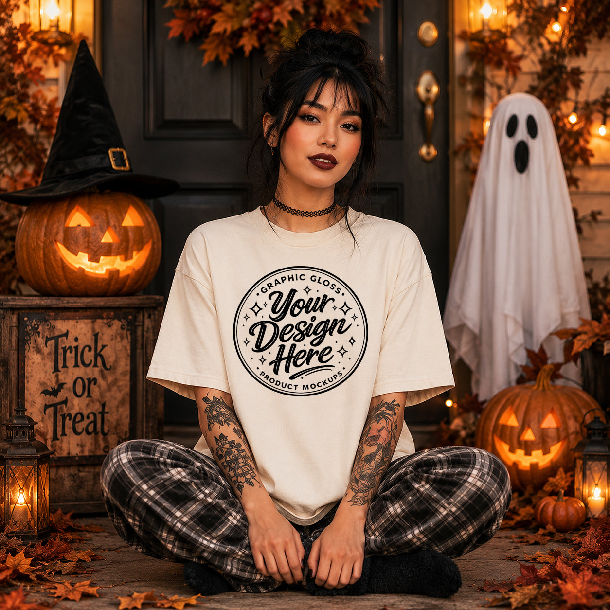 Ivory Comfort Colors 1717 T-Shirt Mockup | Gothic Halloween Apparel (Digital Download)