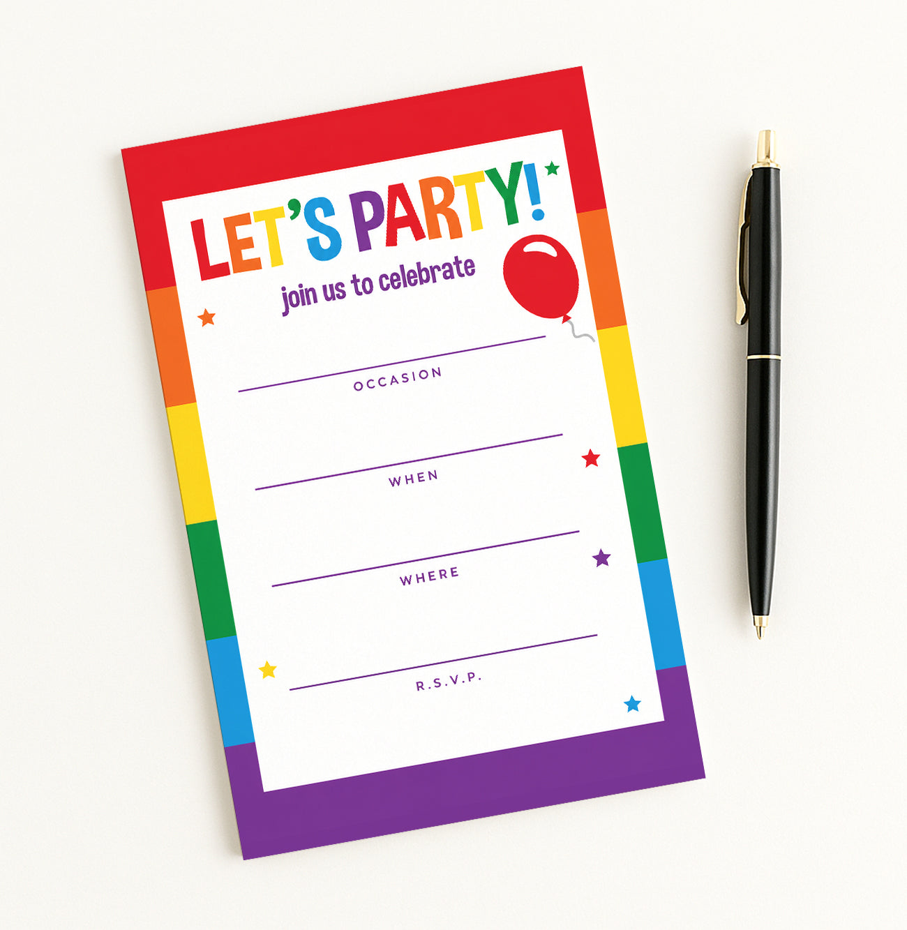 Rainbow Let's Party Fill-In Invitation