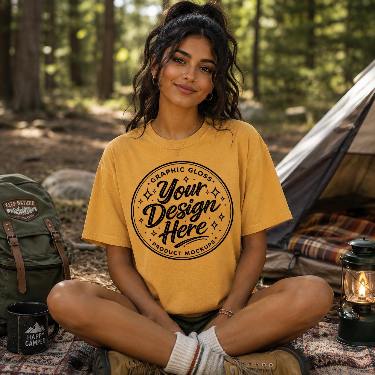 Mustard Comfort Colors 1717 T-Shirt Mockup | Camping Lifestyle Apparel (Digital Download)