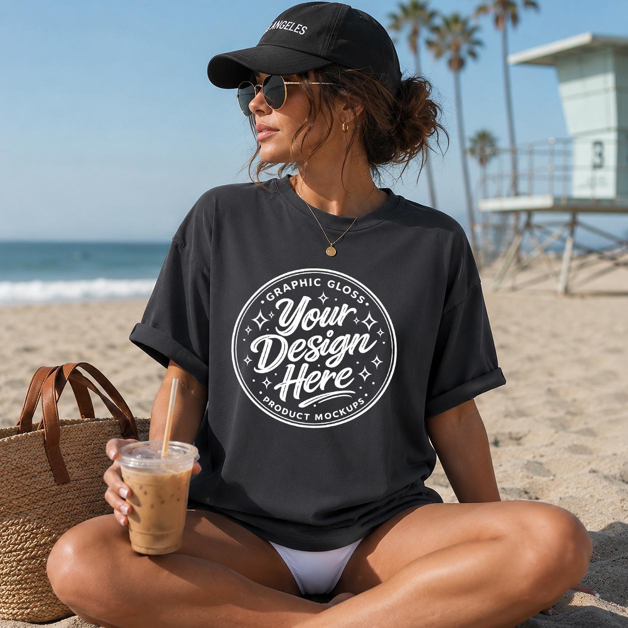 Black Comfort Colors 1717 T-Shirt Mockup | Beach Summer Apparel (Digital Download)