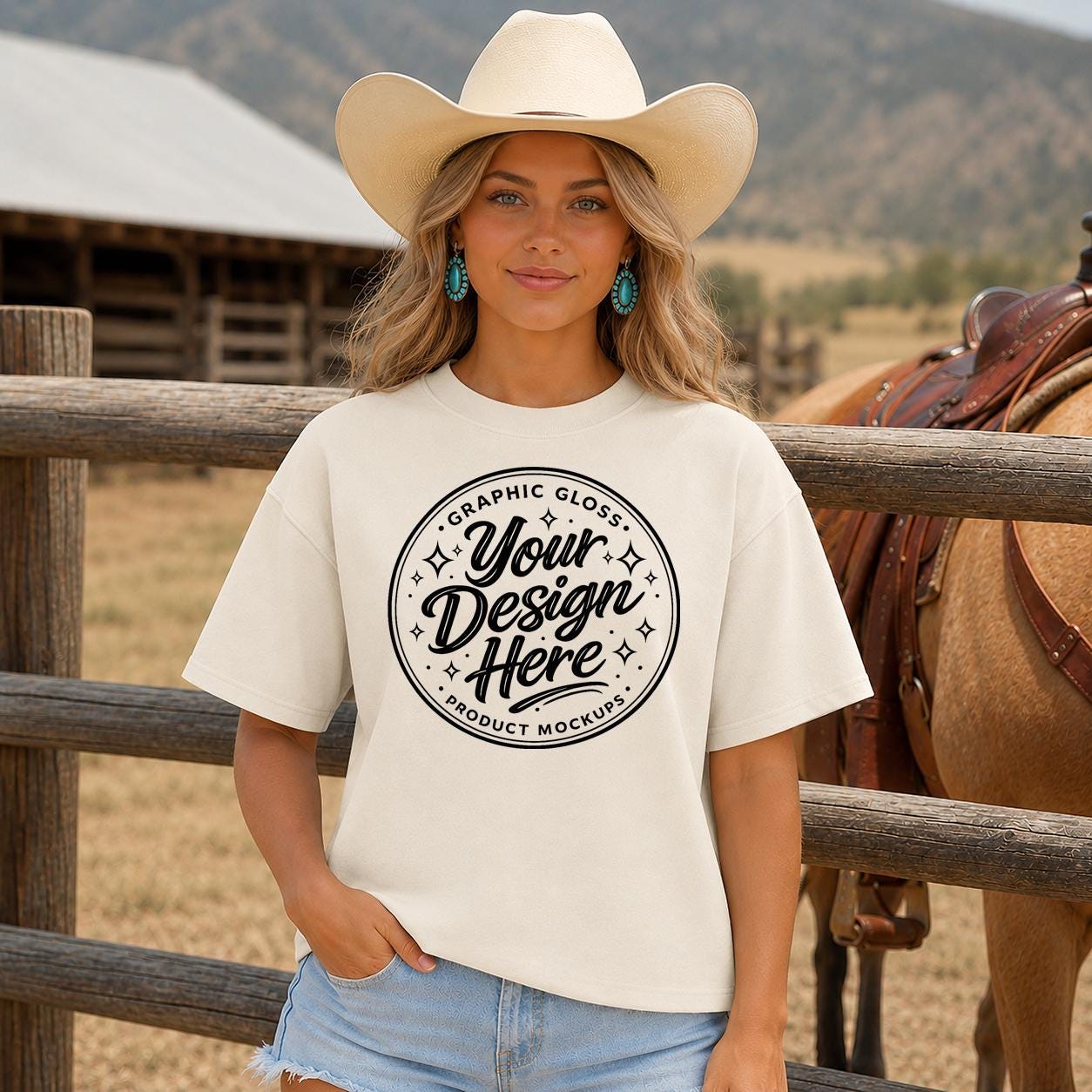 Ivory Comfort Colors 1717 T-Shirt Mockup | Western Lifestyle Apparel (Digital Download)