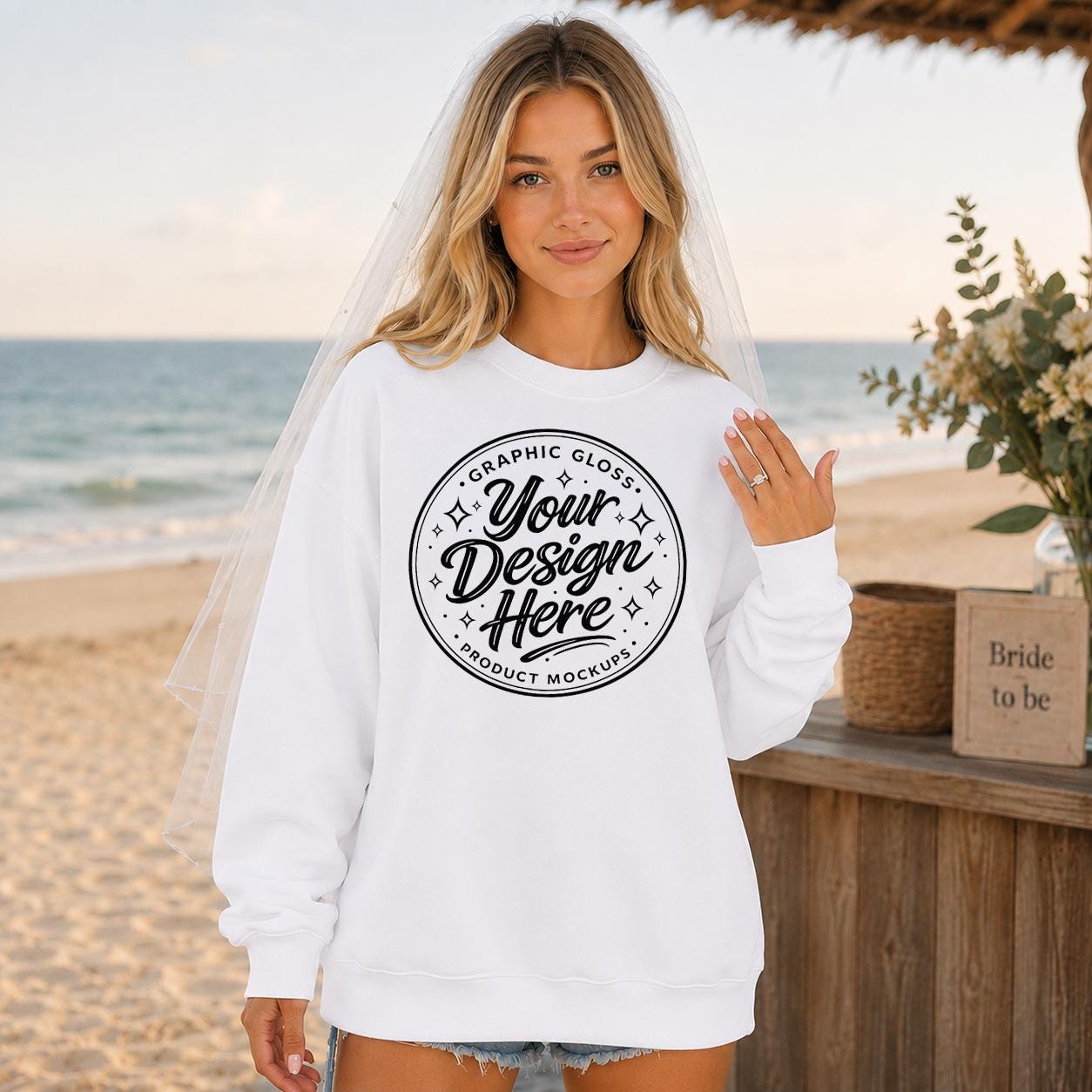 White Gildan 18000 Mockup | Bride Lifestyle Sweatshirt Mockup (Digital Download)