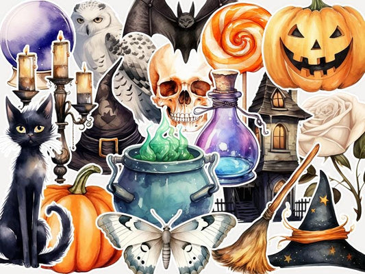 Halloween Digital Stickers – Printable PNG Clipart for Planners, Scrapbooking & DIY Crafts