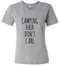 Camping Hair Don't Care Women's V-Neck T-Shirt, Wedding Shirt, Bridal Tshirt,