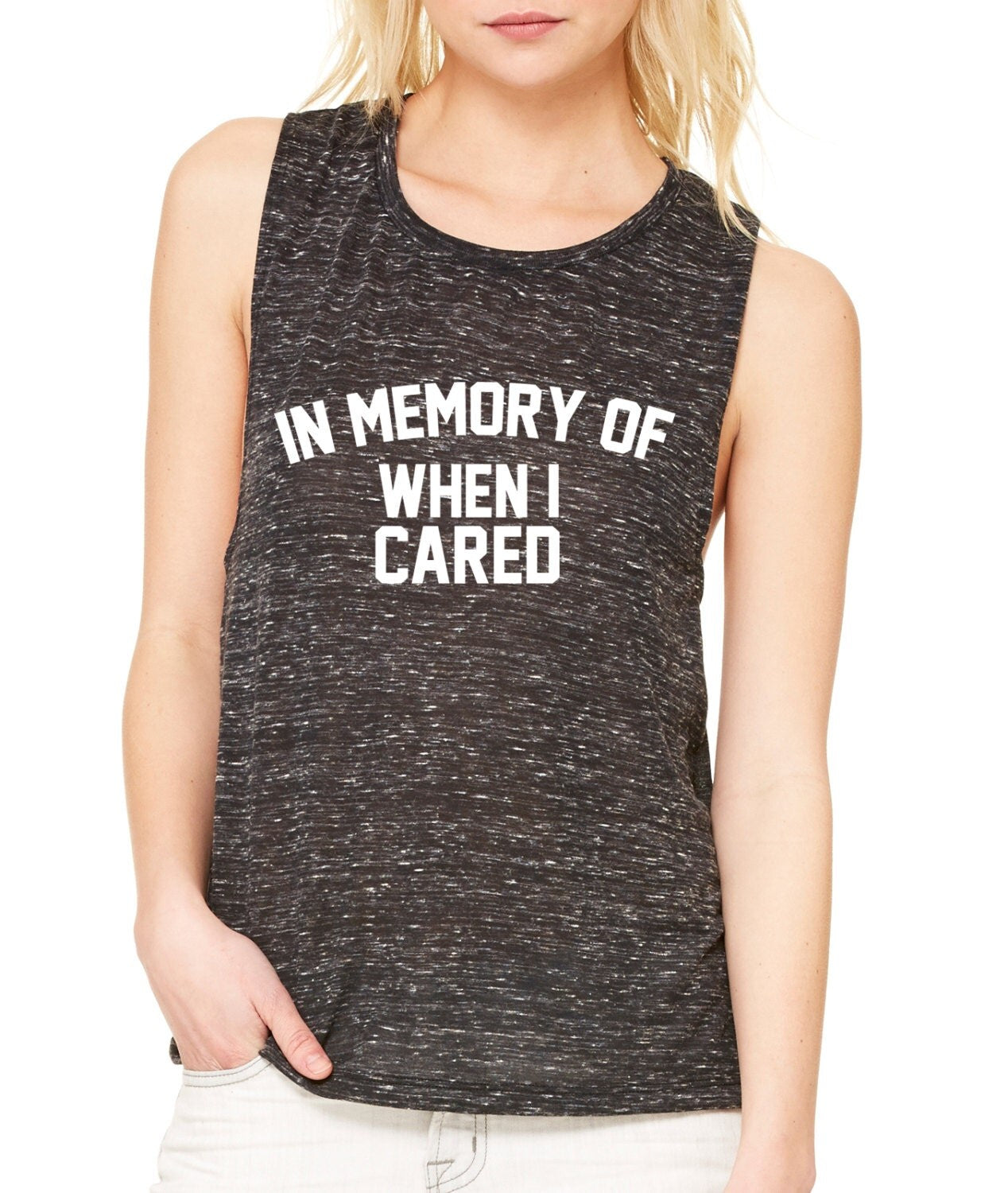 NEW! In Memory Of When I Cared Women’s Flowy Muscle Tank by Bella