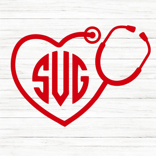 Heart Monogram Stethoscope SVG Clipart